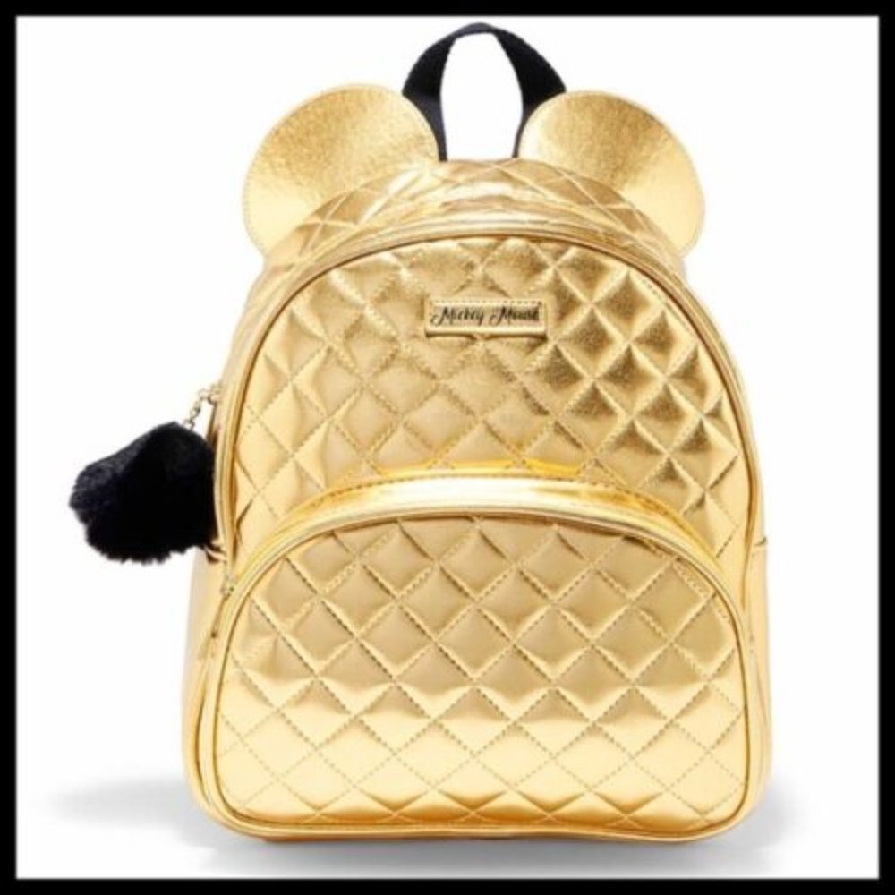 Disney Minnie Mouse 3-D Quilted Gold Mini Backpack & Pom-Pom Charm & Keychain - Picture 3 of 8